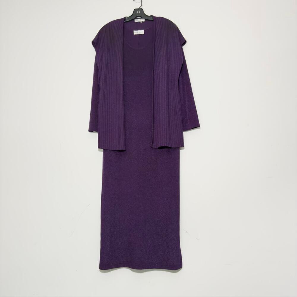 NICOLE STUDIO Vintage Long Sleeve Purple Dress & Vest Set Size L Large